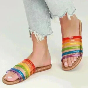 BC Footwear Red and Purple Sandals Vibrant Summer Slides
